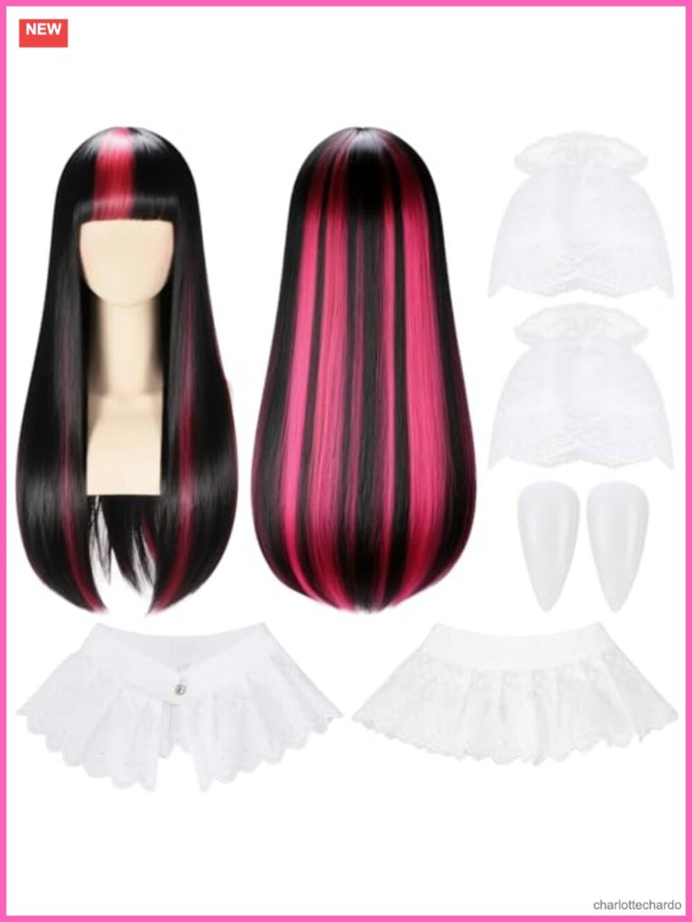 4 Pc Vampire Costume Set Cosplay Accessories Lace Wig Gloves